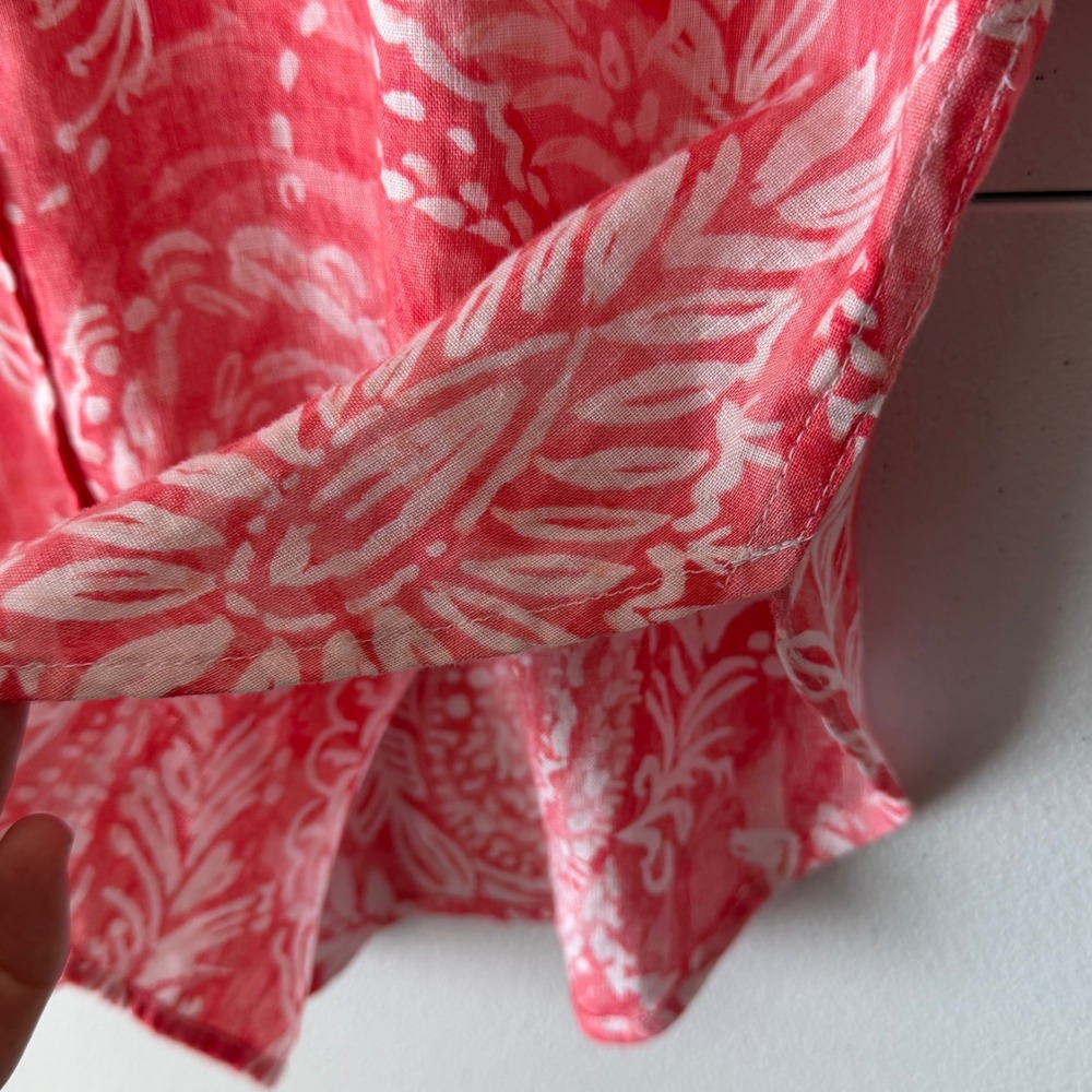 Talbots Petite MP 100% Linen Button Up Blouse Coral Pink White Vacation Coastal - Picture 7 of 11